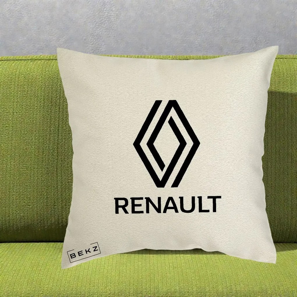 Perna Personalizata cu emblema Renault, 40x40 cm, Ecru, Husa Detasabila, Perna Inclusa, BEKZ®