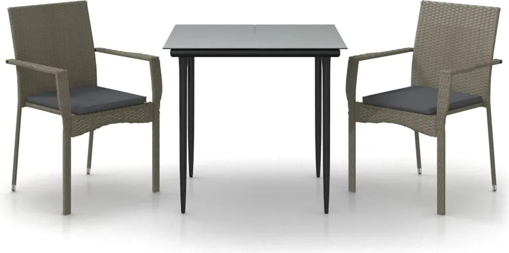vidaXL Set mobilier de grădină cu perne, 3 piese, negru/gri, poliratan