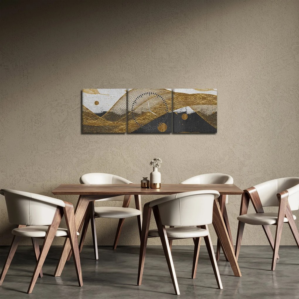 Tablou - Pene aurii (cu ceas) (90x30 cm)