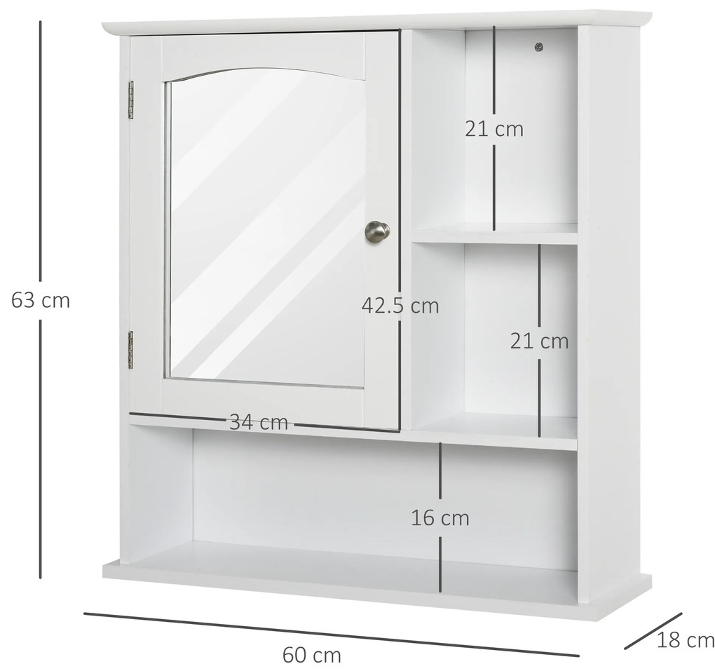 kleankin Dulap cu oglindă de perete pentru baie Dulap de depozitare pentru toaletă cu 1 ușă Niche + rafturi laterale din MDF Alb | Aosom Romania