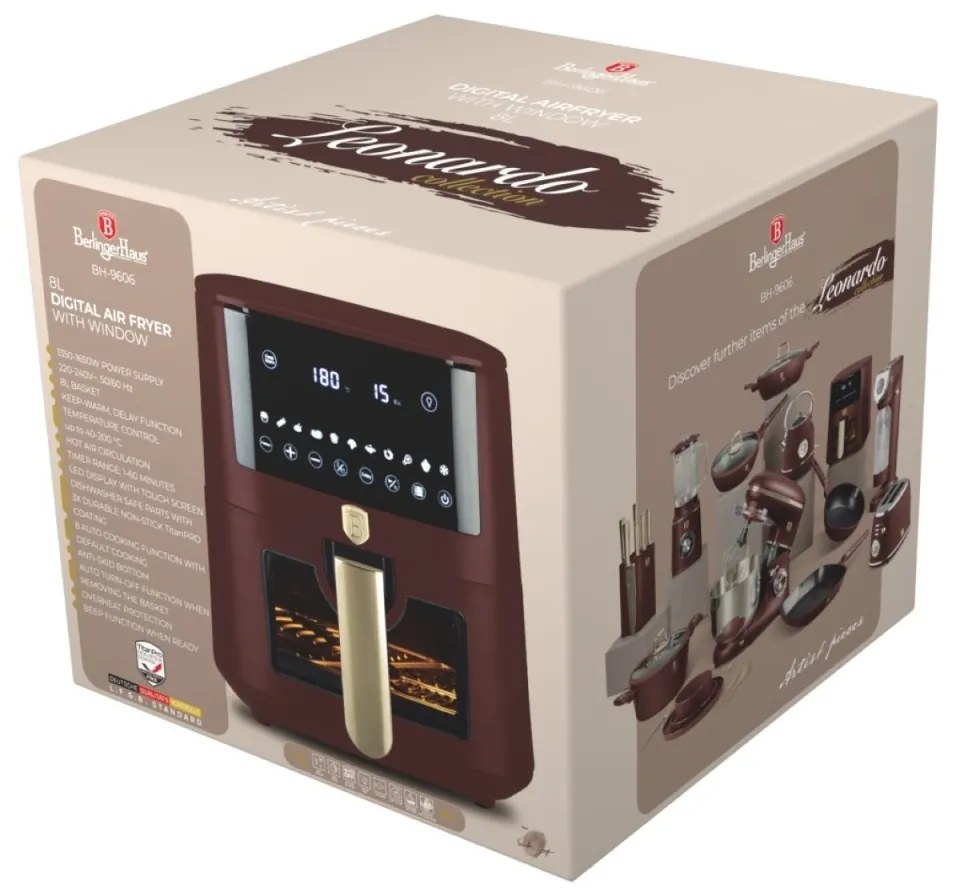 Friteuza cu aer cald, airfryer 8 L, fereastra vizibila Leonardo Collection Berlinger Haus BH 9606, cos mare