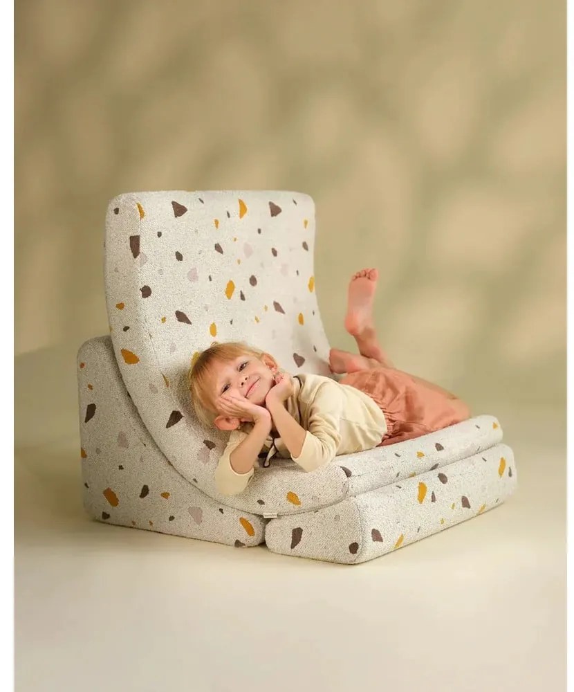 Fotoliu de copii alb cu tapițerie din țesătură bouclé/cu tapițerie din chenille Terrazzo Moon – Wigiwama