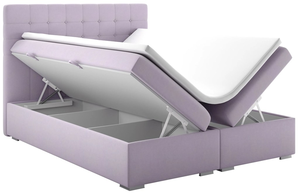 Pat matrimonial Boxspring 140 cm Clady (violet deschis) (cu sp. depozitare). 1020251