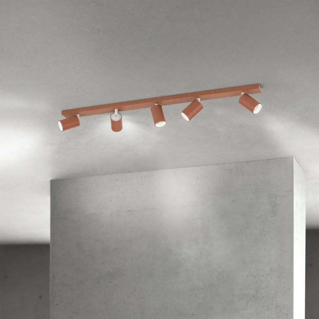 Plafoniera cu 5 spoturi directionabile stil minimalist PENN, rosu coral