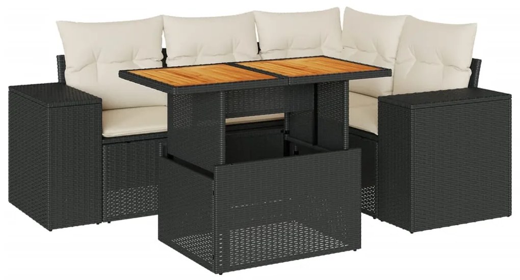 3327367 vidaXL Set mobilier de grădină cu perne, 5 piese, negru, poliratan