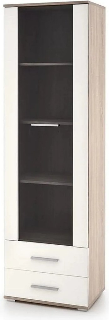 Vitrina LIMA, alb/stejar sonoma, PAL/sticla, 60x40x200 cm