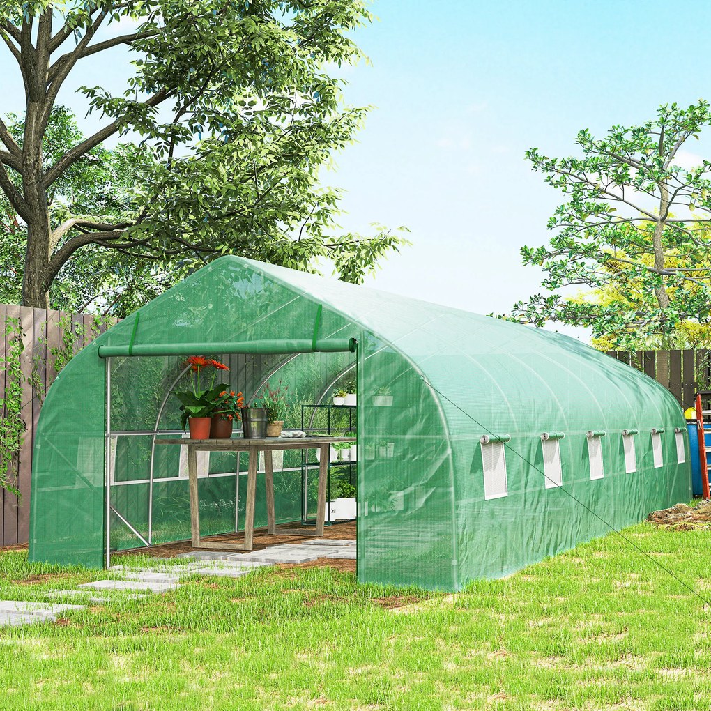 Outsunny Sera gradina, tip tunel, sera pentru plante, legume, fructe si structura din otel, Verde | Aosom Romania