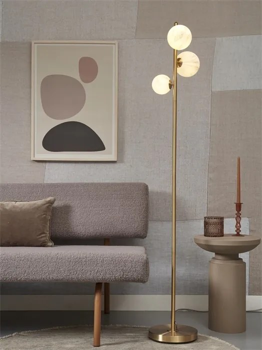 Lampadar cu 3 globuri din sticla cu aspect de marmura Carrara