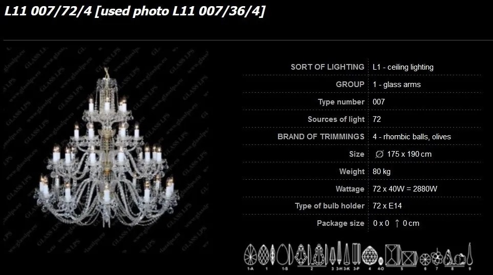 Lustra XXL 72 brate, cristal Bohemia L11 007/72/4
