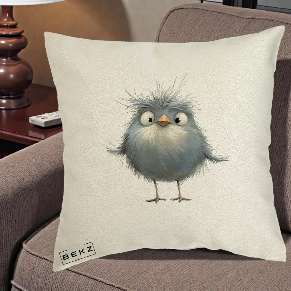 Perna Decorativa Pui Gri Pufos Zbarlit, 40x40 cm, Ecru, Husa Detasabila, Perna Inclusa, BEKZ®