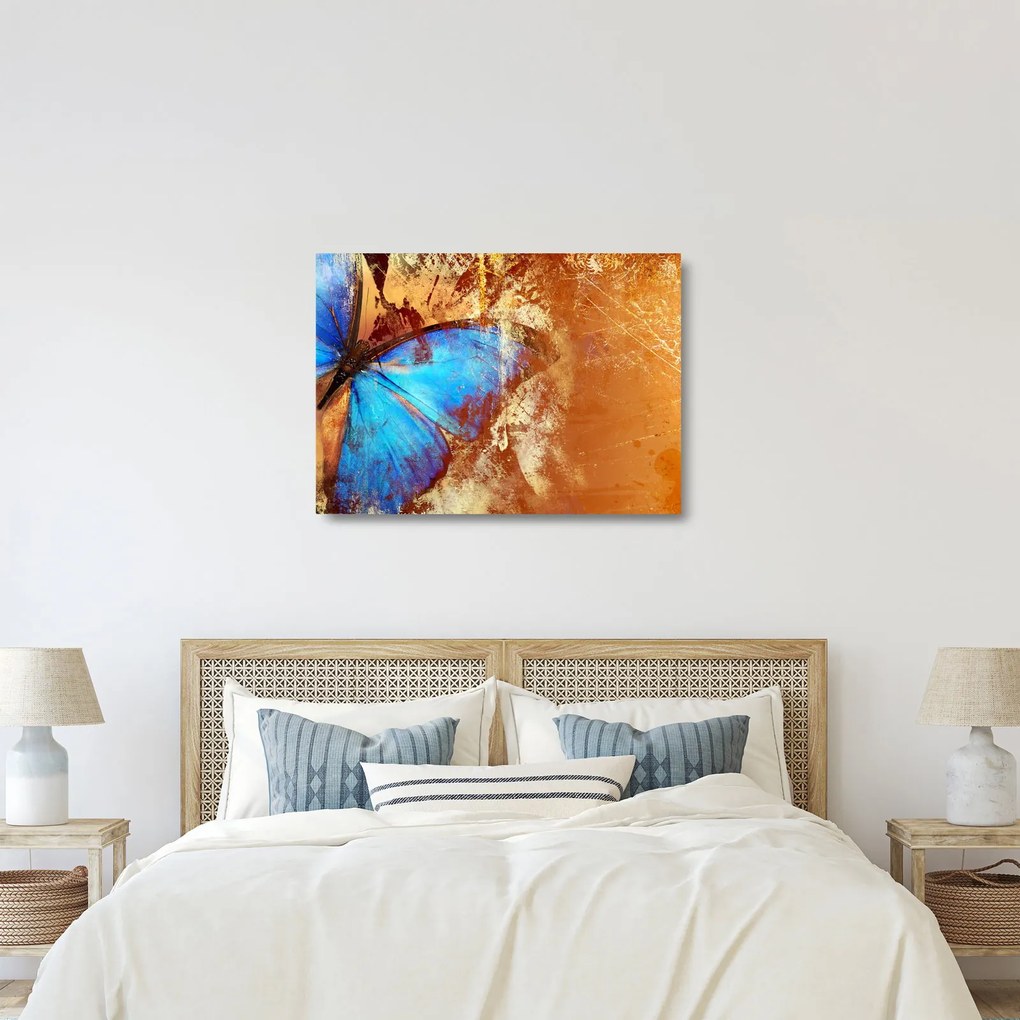 Tablou pe sticlă - Fluture albastru (70x50 cm)