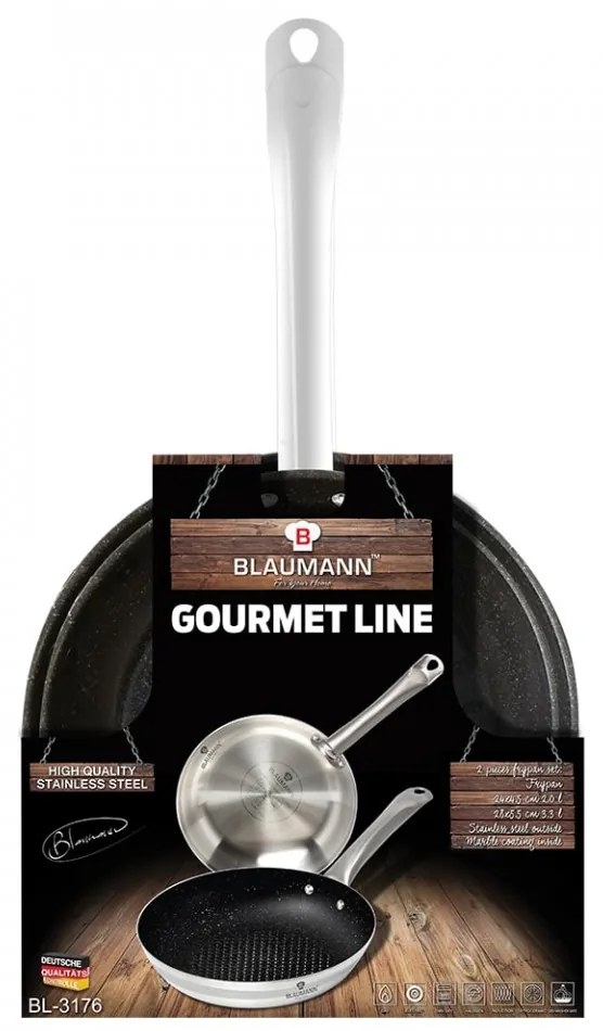 Set 2 tigai non stick otel inoxidabil cu interior din marmura XYLAN Gourmet Line Blaumann BL 3176