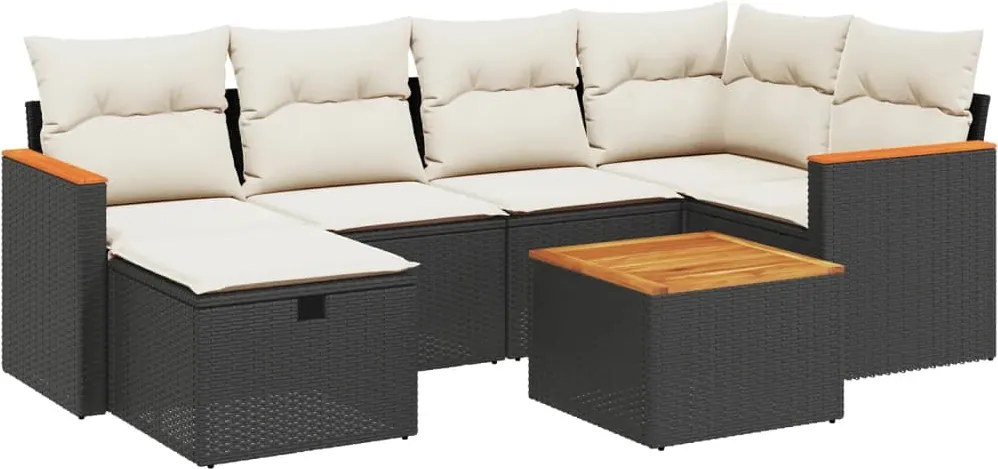 vidaXL Set canapele de grădină cu perne, 7 piese, negru, poliratan