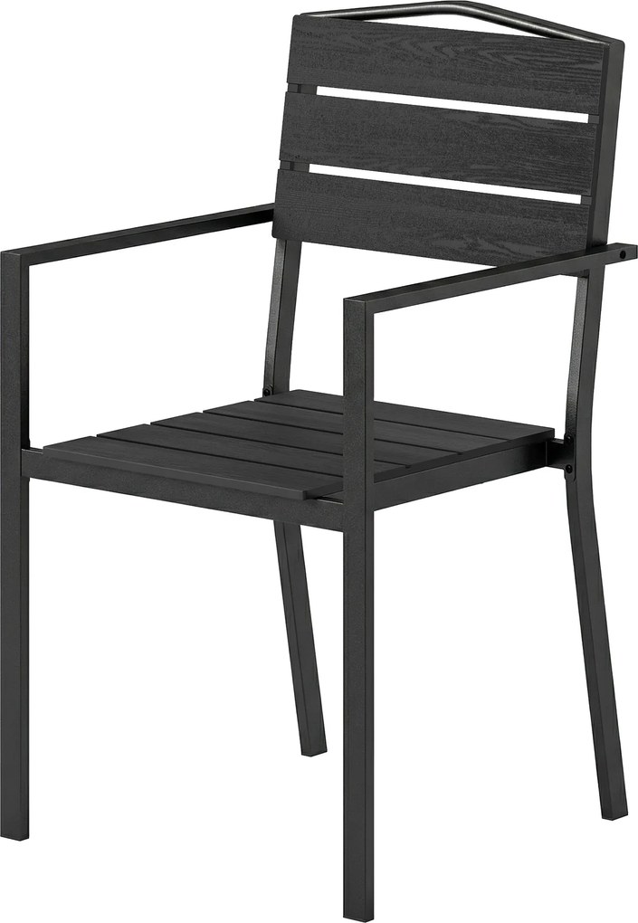 Outsunny Set 4 scaune de grădină Scaune de terasă stivuibile cu design cu lamele și cotiere 52 x 51 x 90 cm Negru | Aosom Romania