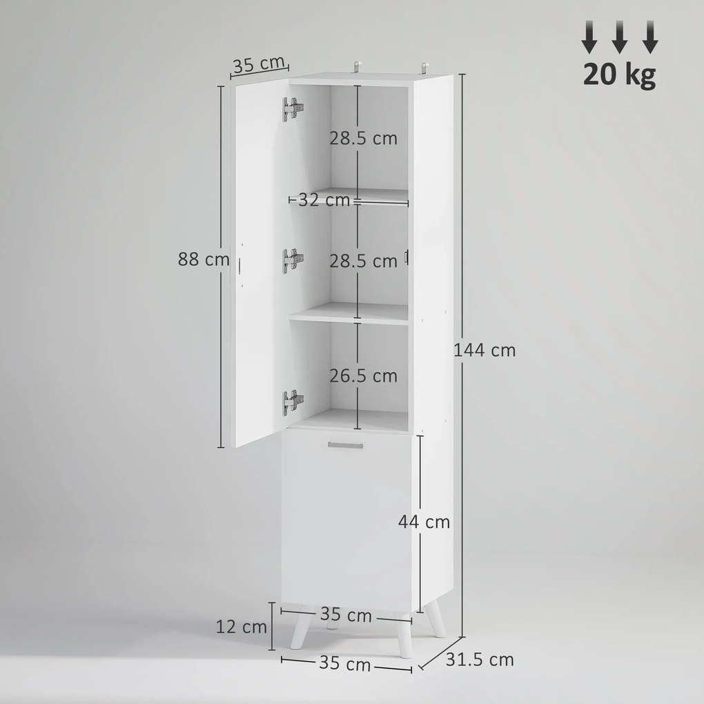 HOMCOM Dulap de Baie cu Dulap cu 3 Rafturi și Dulap Inferior Alb | Aosom Romania