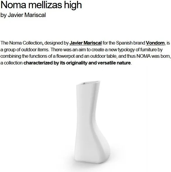 Ghiveci plante / Jardiniera de flori exterior / interior design modern premium MOMA MELLIZAS HIGH 45002R Vondom