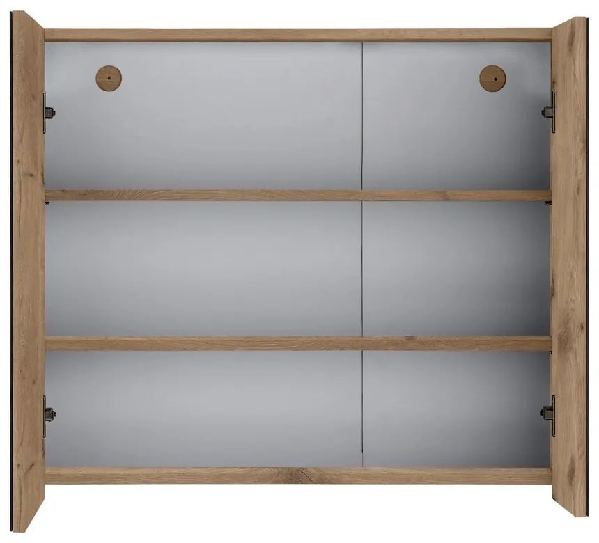 Dulap de baie în culoare naturală suspendat/cu oglindă cu aspect de lemn de stejar 80x70 cm Wisla – Støraa