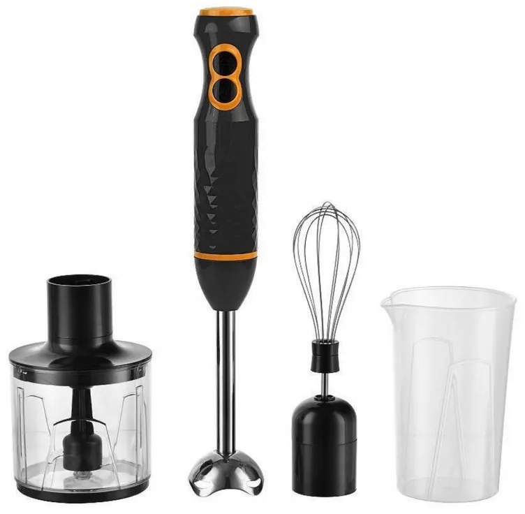 Blender, tocator si mixer 3in1 Crown CHB-5390 NS, 600W, 350 ml, Otel inoxidabil, Negru/Portocaliu