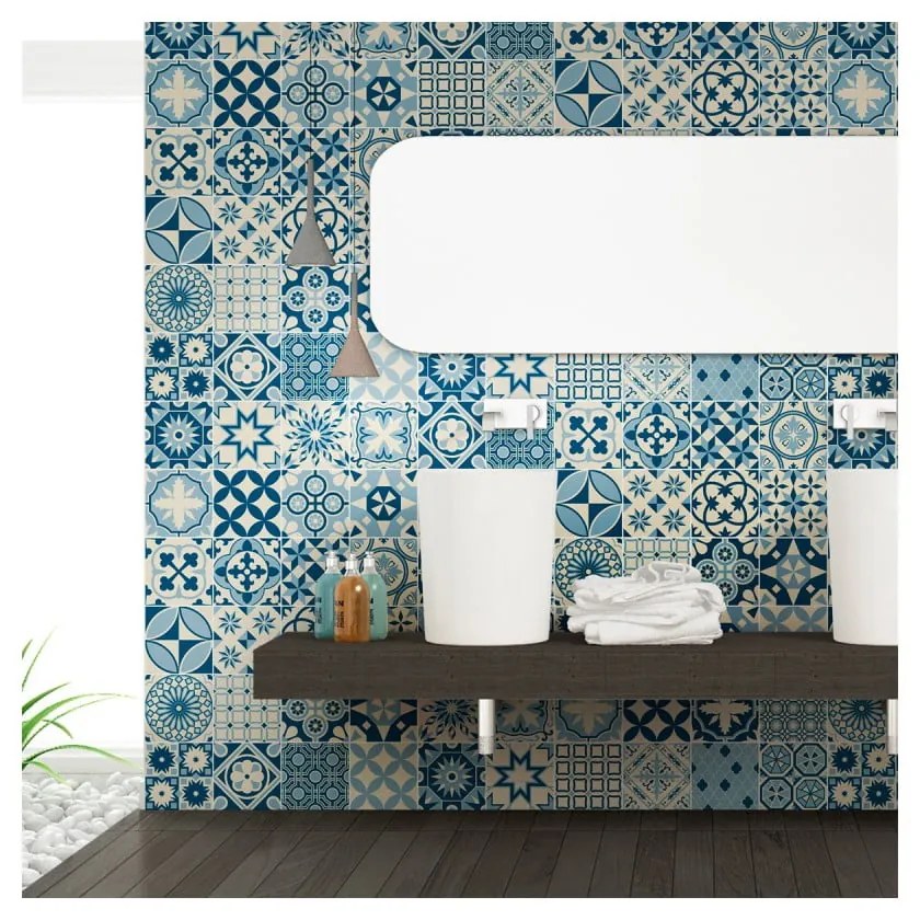 Set 60 autocolante de perete Ambiance Cement Tiles Riana, 10 x 10 cm