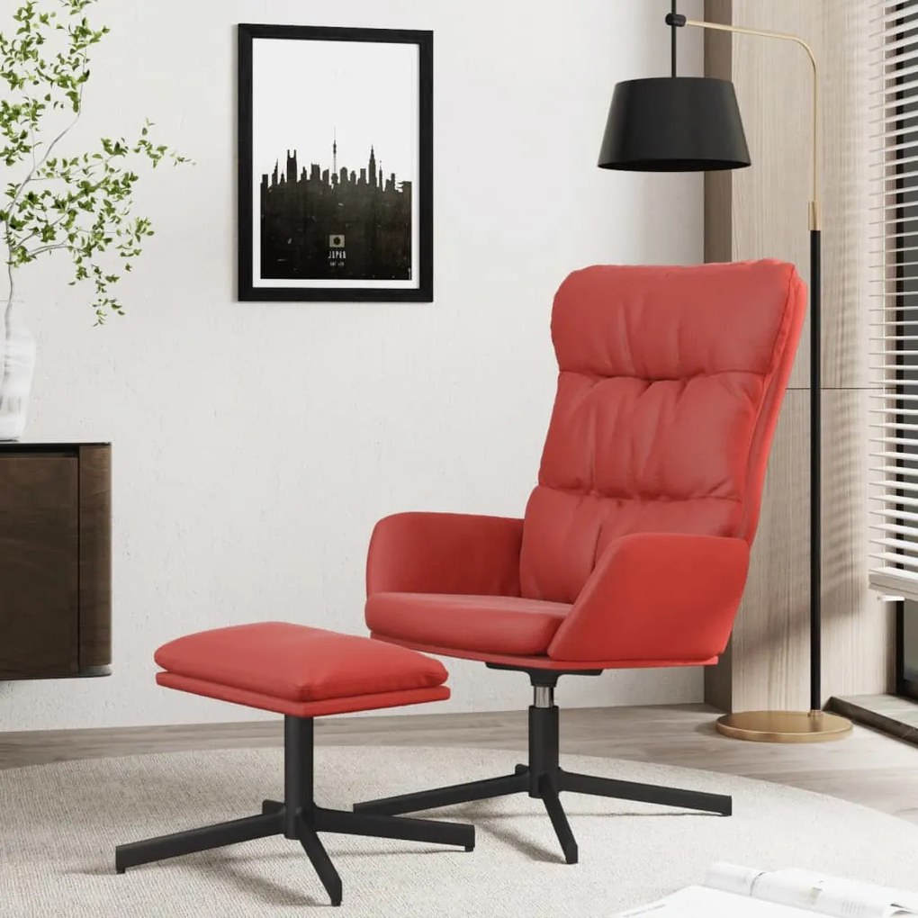 3097609 vidaXL Scaun de relaxare cu taburet, roșu vin, piele ecologică
