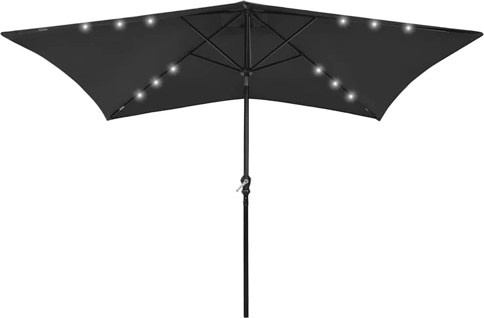 vidaXL Umbrelă de soare cu stâlp din oțel & LED-uri, negru, 2x3 m