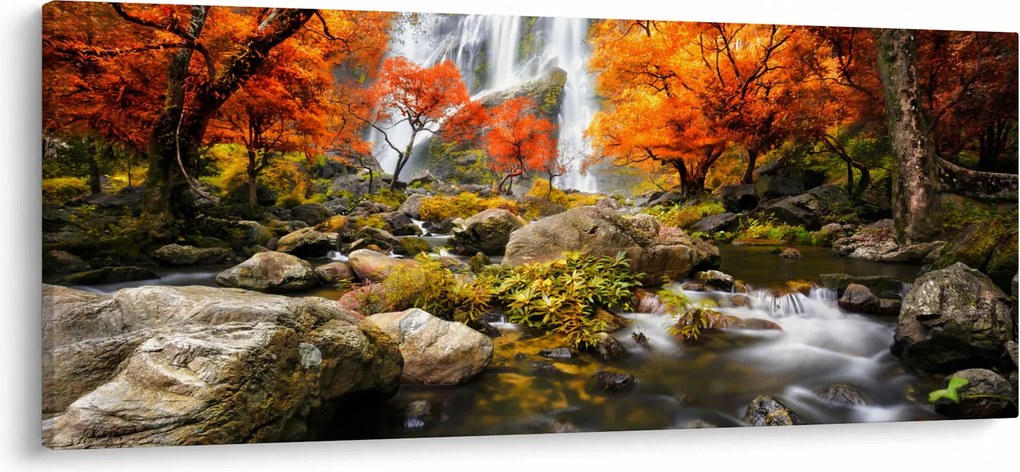 Tablou - Cascade în peisaj de toamnă, portocaliu (120x50 cm)