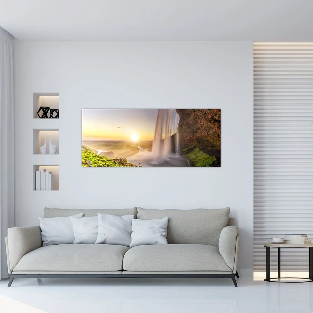Tablou - Seljalandsfoss din spatele peșterii (120x50 cm)