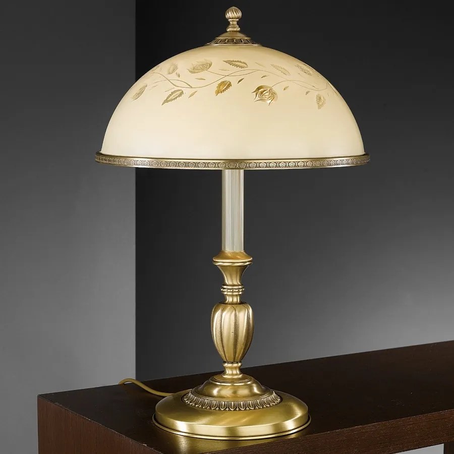 Veioza / Lampa de masa din alama cu sticla decorata design italian H-56cm 6208
