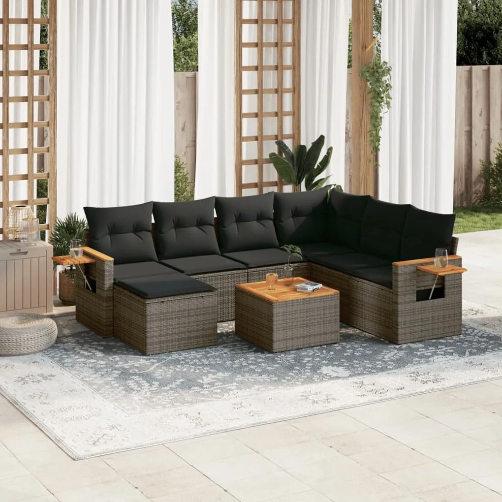 vidaXL Set canapele de grădină cu perne, 8 piese, gri, poliratan