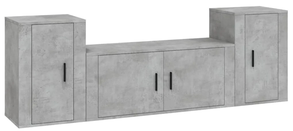 3188514 vidaXL Set dulapuri TV, 3 piese, gri beton, lemn prelucrat