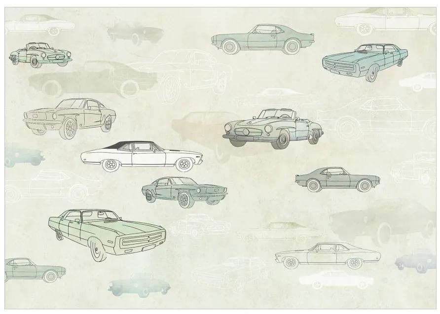 Fototapet - Automobilism - Schițe și desene auto în culori neutre