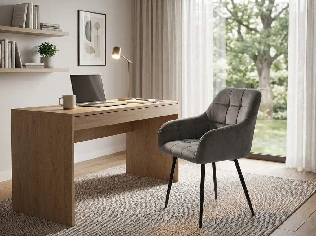 Fotoliu de masa gri MARLEN VELVET cu picioare negre