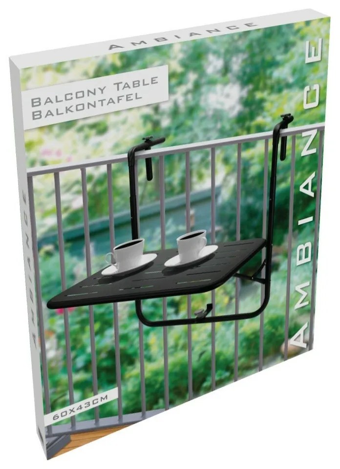Masă de balcon pliabilă, 60 x 43 x 70 cm, negru