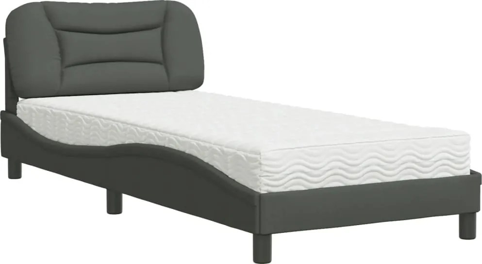 vidaXL Pat cu saltea, Hvar, gri închis, 90x200 cm, textil