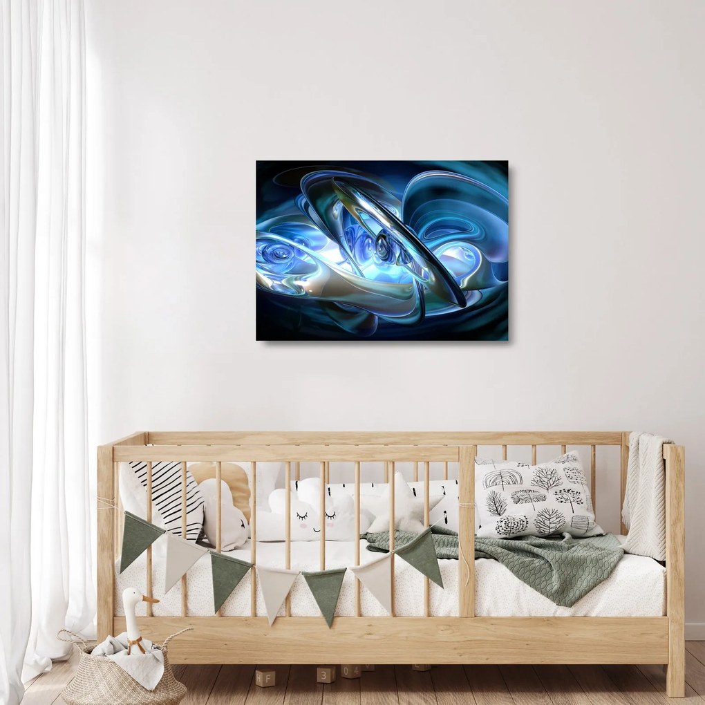 Tablou pe sticlă fractalilor în albastru (70x50 cm)