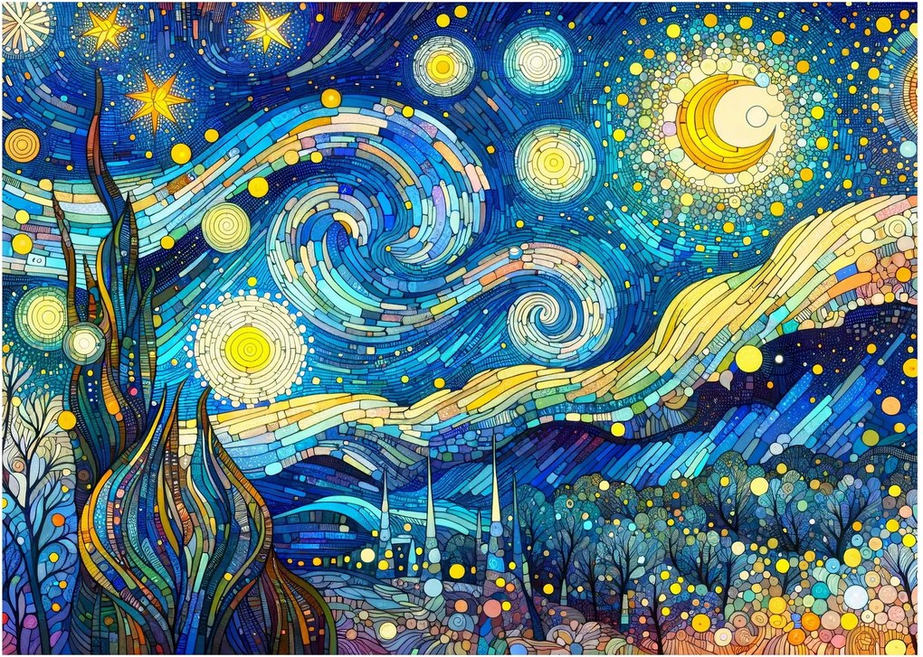 Tablou pe sticlă – Mozaic al nopții înstelate (70x50 cm)