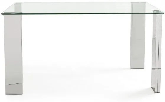 Masa dining pentru 6 persoane transparenta/crom din sticla temperata, 140 cm, New Arley Bizzotto