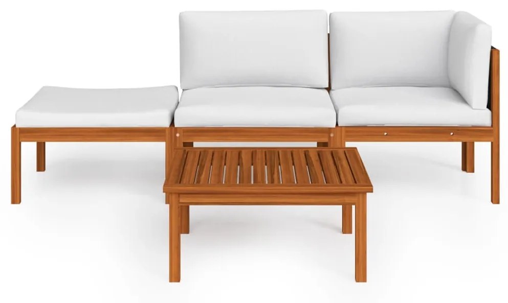 3057904 vidaXL Set mobilier grădină cu perne crem, 4 piese, lemn masiv acacia