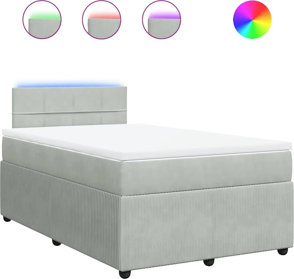 vidaXL Pat box spring cu saltea, gri deschis, 120x190 cm, catifea