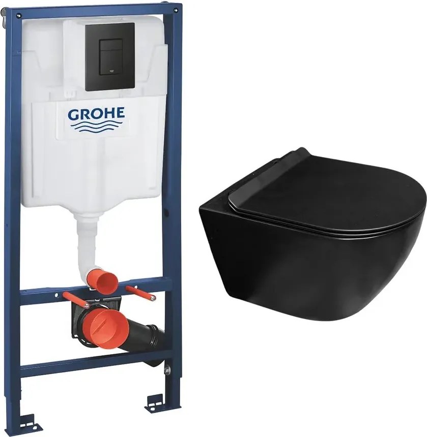 Set rezervor incastrat Grohe Solido 3 in 1 cu clapeta neagra Even plus vas WC suspendat Rune Ivaldi Grande cu capac softclose