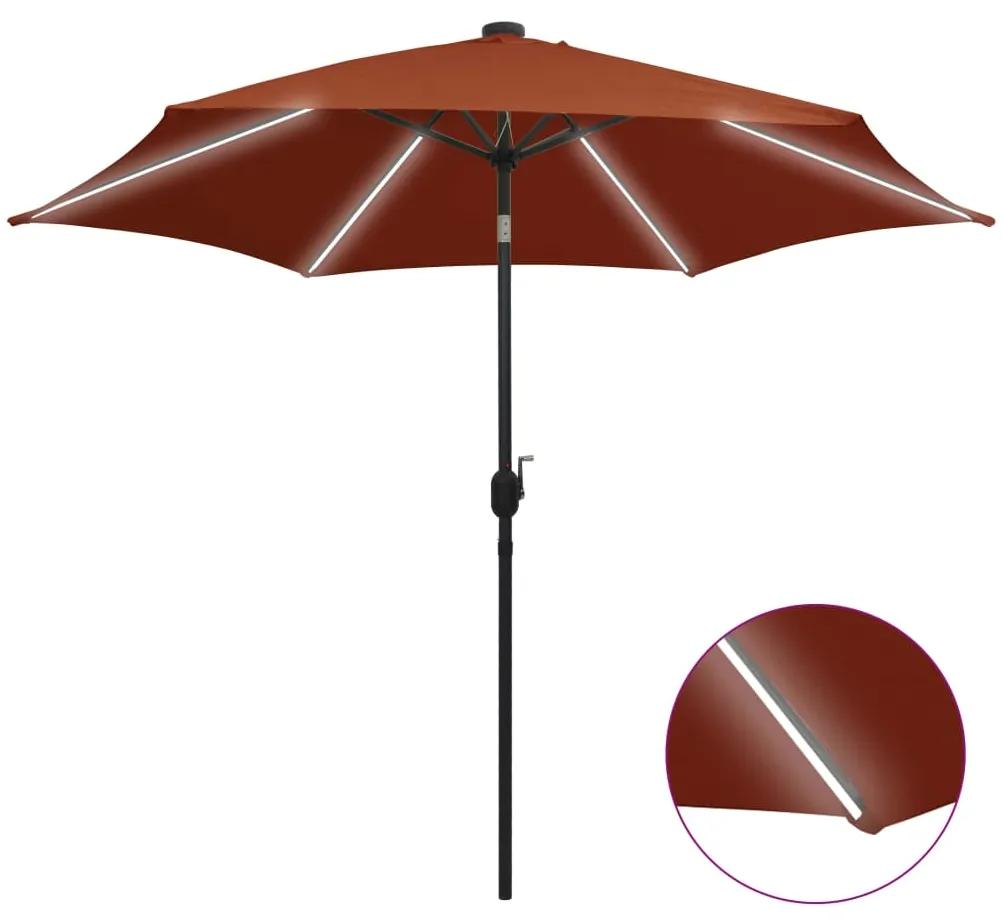 vidaXL Umbrelă de soare, led-uri și stâlp aluminiu, cărămiziu, 300 cm