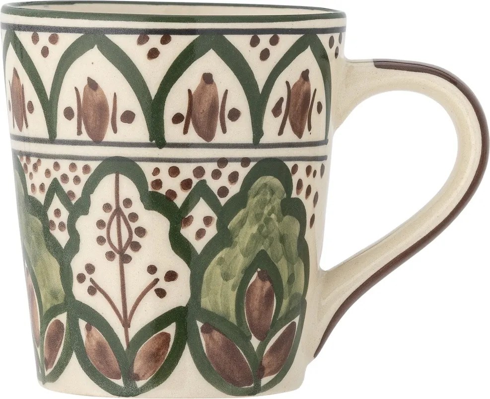 Cană din ceramică, verde, model mediteranean pictat manual, 9,5 x 8 cm, „Karlie”