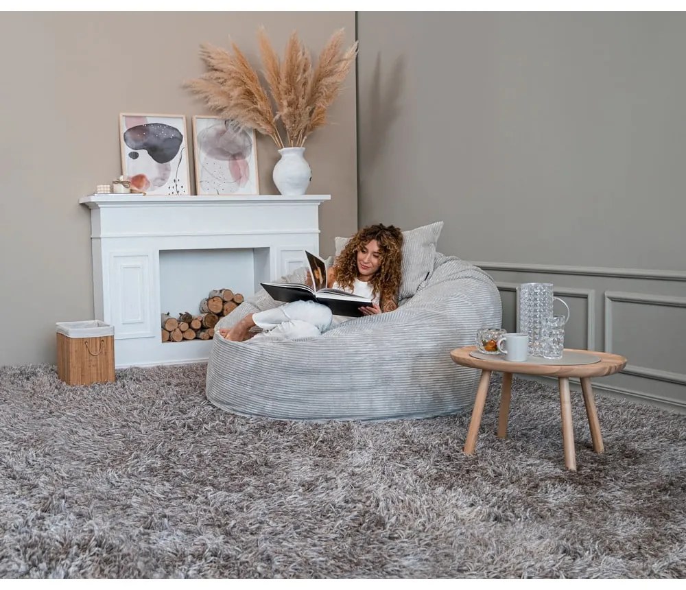 Fotoliu bean bag crem cu tapițerie din catifea reiată Om 135 – SLOWDOWN