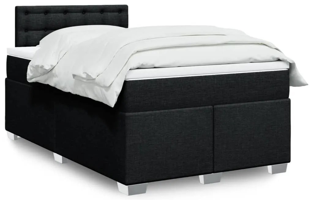 vidaXL Pat box spring cu saltea, negru, 120x200 cm, textil