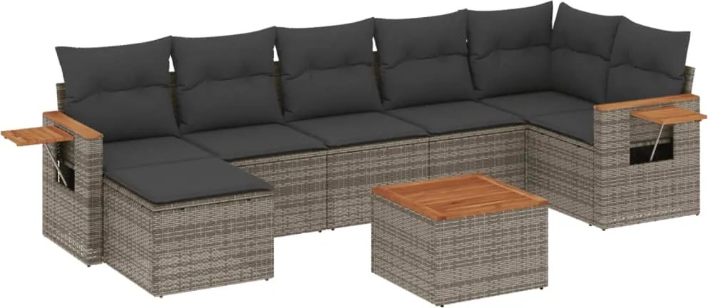 vidaXL Set canapele de grădină cu perne, 8 piese, gri, poliratan