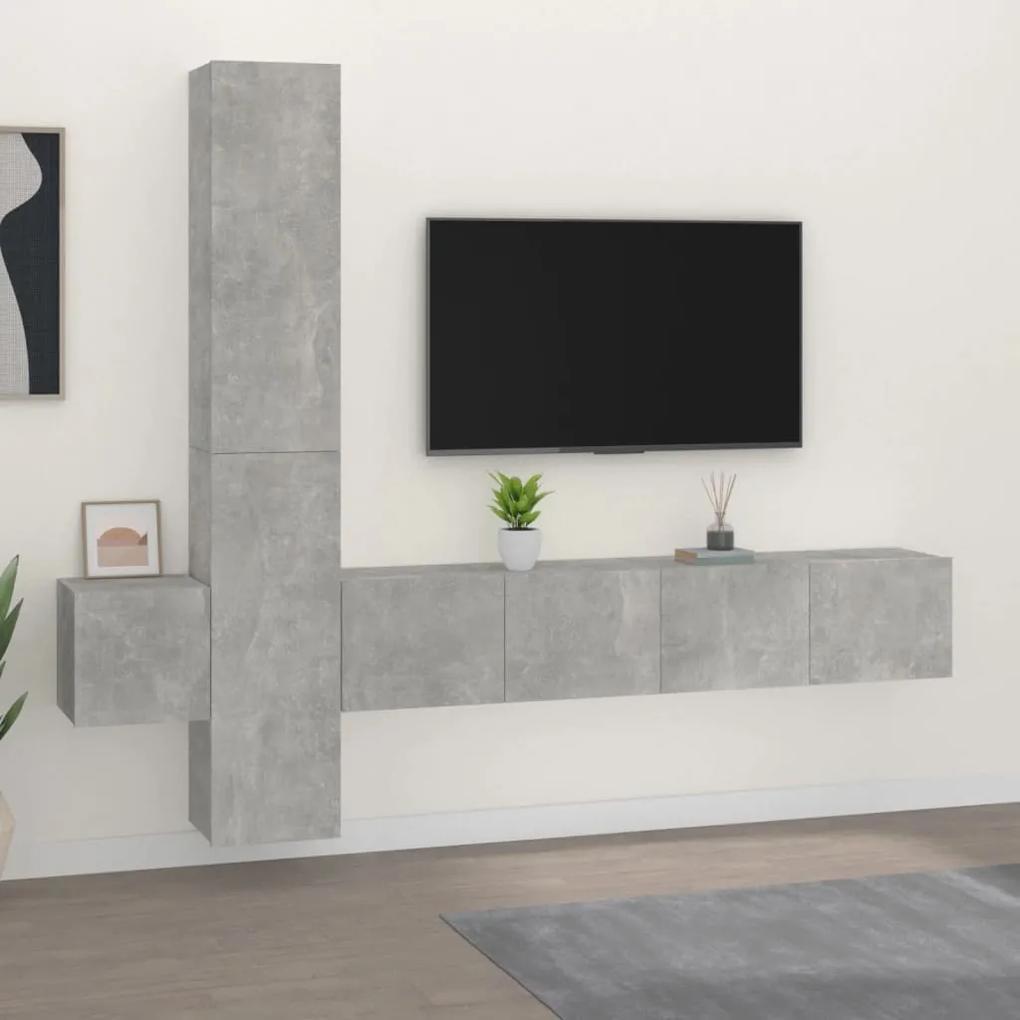 3114249 vidaXL Set dulap TV, 5 piese, gri beton, lemn prelucrat