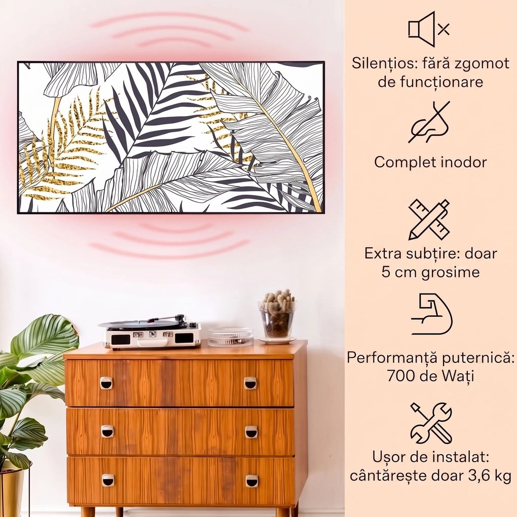 Klarstein Wonderwall Air Art Smart, încălzitor cu infraroșu, frunză, 120 x 60 cm, 700 W