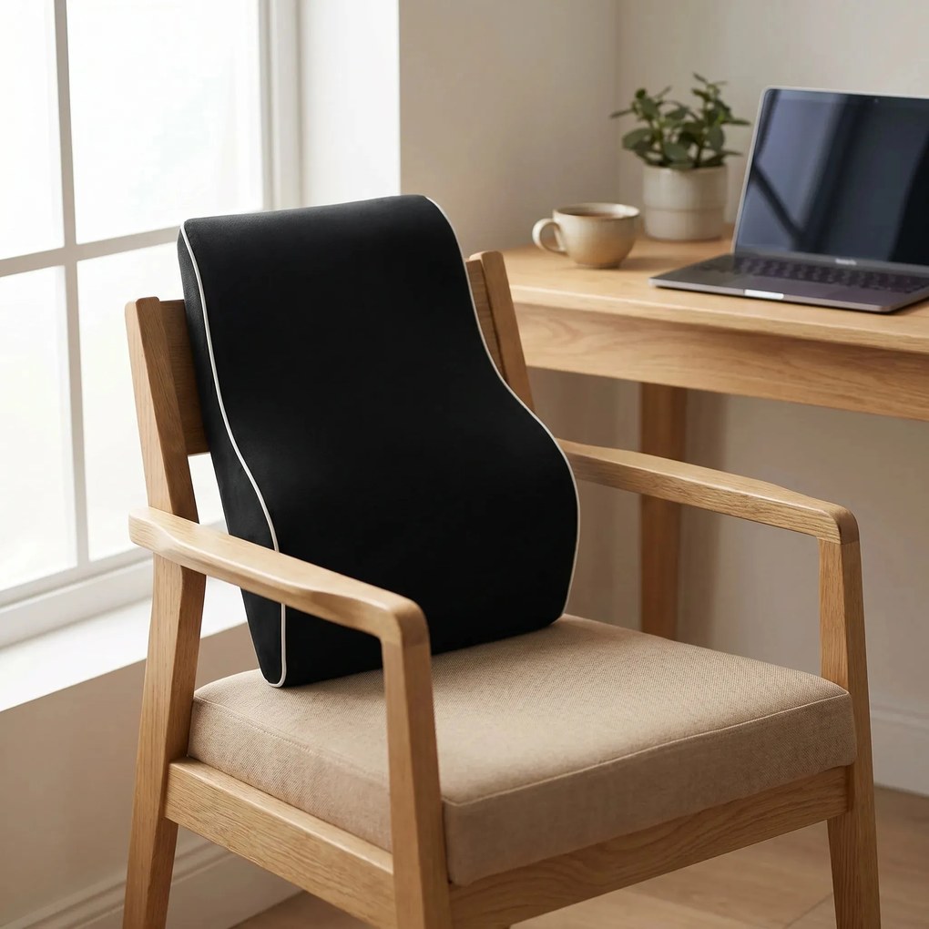Perna lombara memory foam ORTO SPINAL, husa catifea, Negru