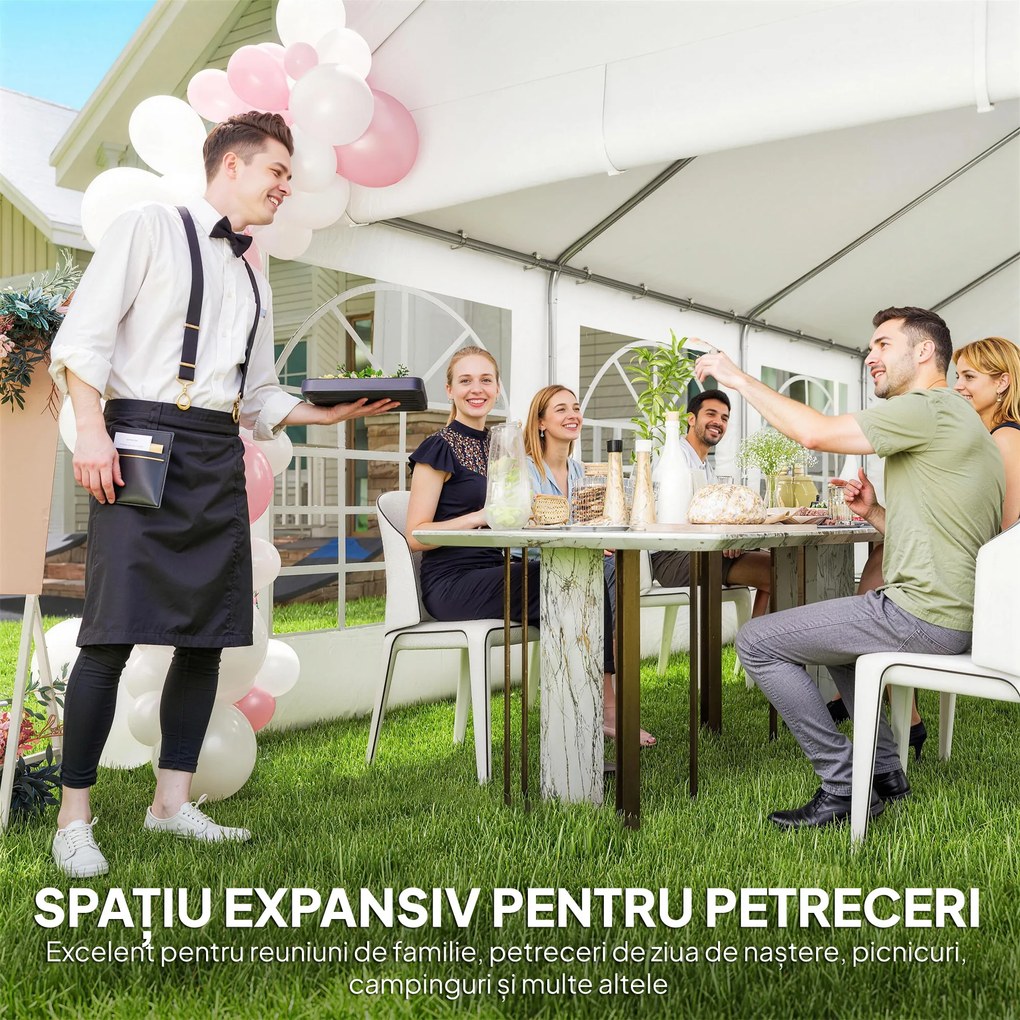 Outsunny Cort pentru Petreceri 4x6 m cu Ferestre și 4 Pereți Laterali Demontabili, din Oțel și PE, Alb | Aosom Romania