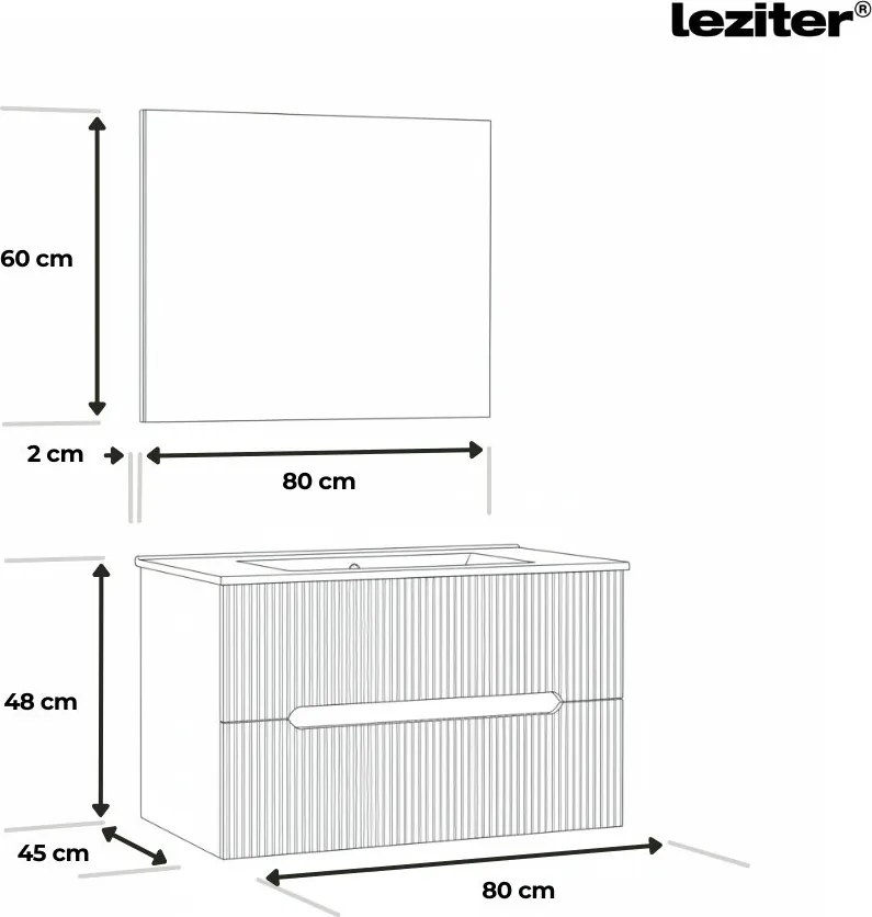 Trent Mobilier de baie 80 cm lavoar ceramic (2 sertare) cu oglindă 60x80 cm verde fistic-gri antracit